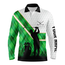 Load image into Gallery viewer, Green argyle pattern white golf ball Mens golf polo shirts custom golfing gifts, best mens golf tops NQS7090