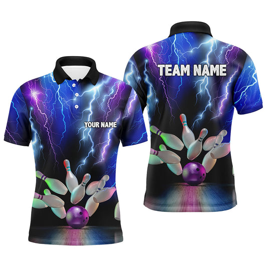 Mens polo bowling shirts colorful lightning thunder storm bowling team league jerseys NQS7093