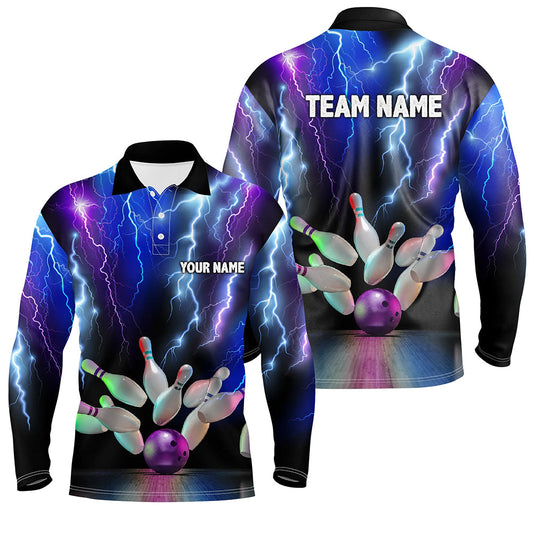 Mens polo bowling shirts colorful lightning thunder storm bowling team league jerseys NQS7093