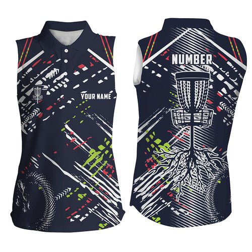 Disc golfing pattern Women sleeveless polo shirts custom team disc golf attire, disc golf jersey NQS6933