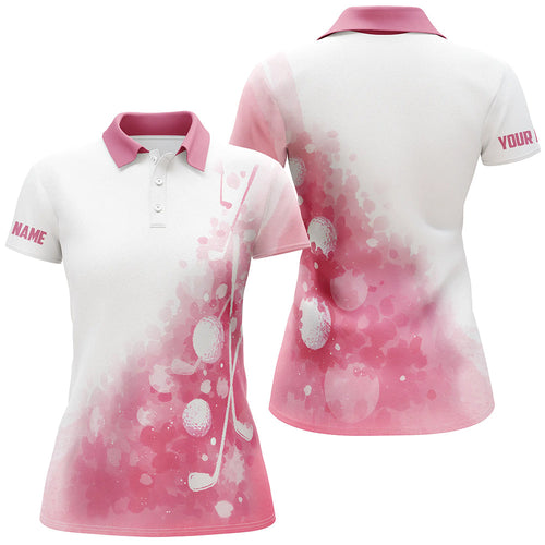 White and pink watercolor Women golf polo shirt custom golf ball clubs ladies golf polo tops NQS6274