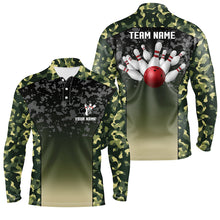 Load image into Gallery viewer, Green camo bowling polo shirts for men custom team shirts bowling jerseys, gifts for bowlers NQS6939