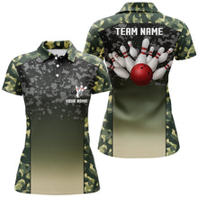 Load image into Gallery viewer, Green camo bowling polo shirts for women custom team shirts bowling jerseys, gifts for bowlers NQS6939