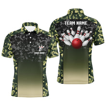 Load image into Gallery viewer, Green camo bowling polo shirts for men custom team shirts bowling jerseys, gifts for bowlers NQS6939