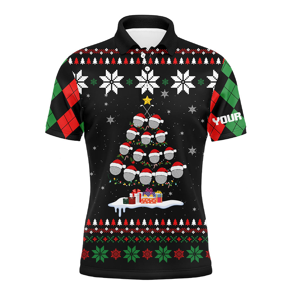 Ugly Christmas argyle pattern Men golf polo shirt custom golf ball christmas tree Xmas Gift For Golfer NQS6751