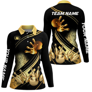 Black and Gold Women bowling polo shirts custom bowling apparel team bowling jerseys, bowling gifts NQS7222