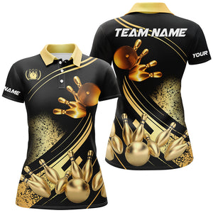 Black and Gold Women bowling polo shirts custom bowling apparel team bowling jerseys, bowling gifts NQS7222