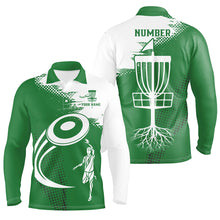 Load image into Gallery viewer, Green and white Mens golf polo shirts custom name and number disc golf basket jerseys apparel NQS7232