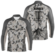 Load image into Gallery viewer, Disc golfing grey camo Mens disc golf polo shirts custom team disc golf attire, disc golf jerseys NQS6952