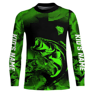 Largemouth Bass fishing jersey Custom UV protection performance bass fishing tournament shirts | Green NQS7236