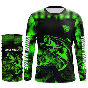 Largemouth Bass fishing jersey Custom UV protection performance bass fishing tournament shirts | Green NQS7236