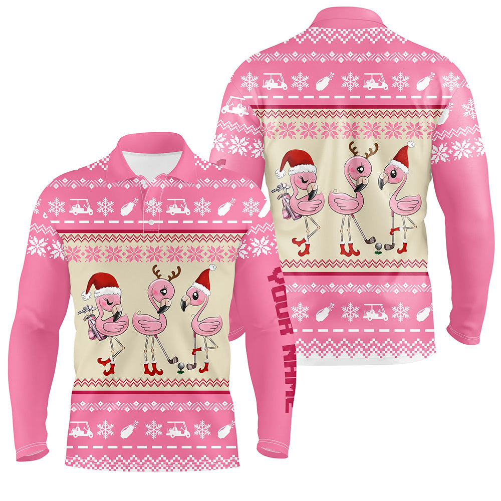 Funny ugly Christmas golf shirts custom pink Mens golf polo shirt Flamingo golf friend Christmas gifts NQS6512