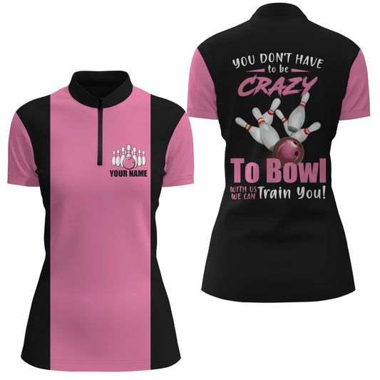Custom Pink bowling shirt for women – personalized team jersey front view