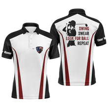 Load image into Gallery viewer, Swing swear look for ball repeat custom name funny black, white, red mens golf polo shirt NQS3887