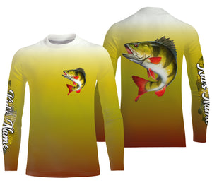 Yellow Perch fishing Custom sun protection long sleeve fishing jersey, Perch fishing tournament shirts NQS4045