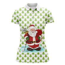 Load image into Gallery viewer, Womens golf polo shirts custom Santa golf Christmas pine tree forest pattern, Christmas golf gift NQS6774