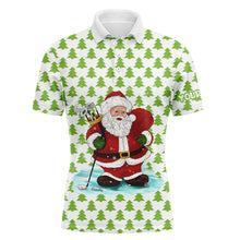 Load image into Gallery viewer, Mens golf polo shirts custom Santa golf Christmas pine tree forest pattern, Christmas golf gift NQS6774