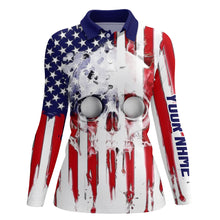 Load image into Gallery viewer, Womens golf polo shirts custom American flag skull golf gifts for women, patriotic ladies golf shirts NQS6776