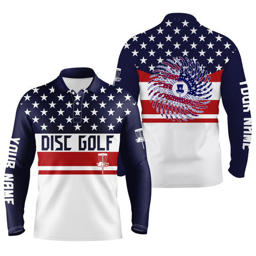 American flag patriot custom name Mens disc golf polo shirt, personalized gifts for disc golf lovers NQS4490