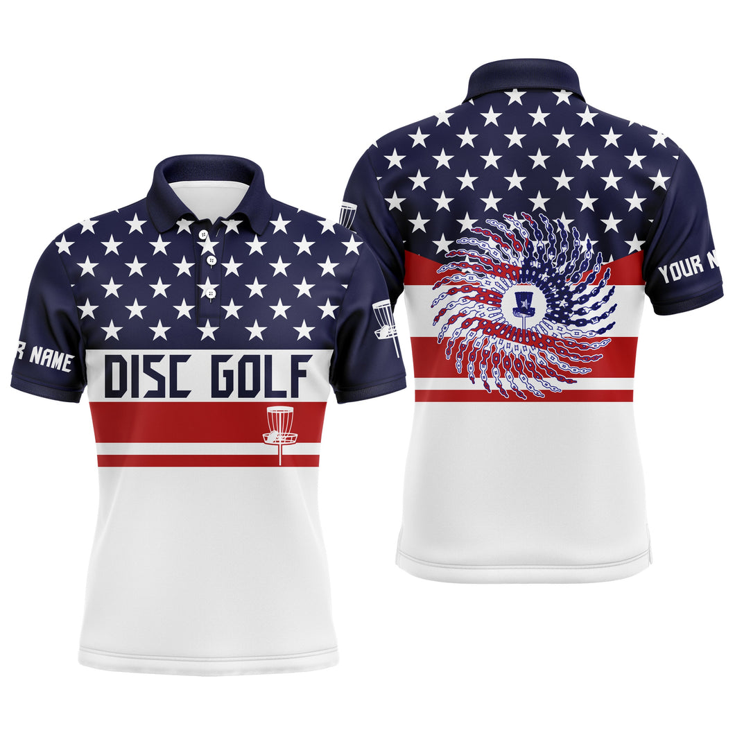 American flag patriot custom name Mens disc golf polo shirt, personalized gifts for disc golf lovers NQS4490