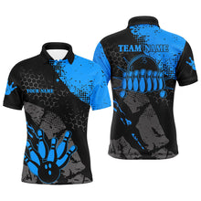 Load image into Gallery viewer, Black and blue Mens polo bowling shirts Custom retro bowling ball pins bowling team league jerseys NQS6314
