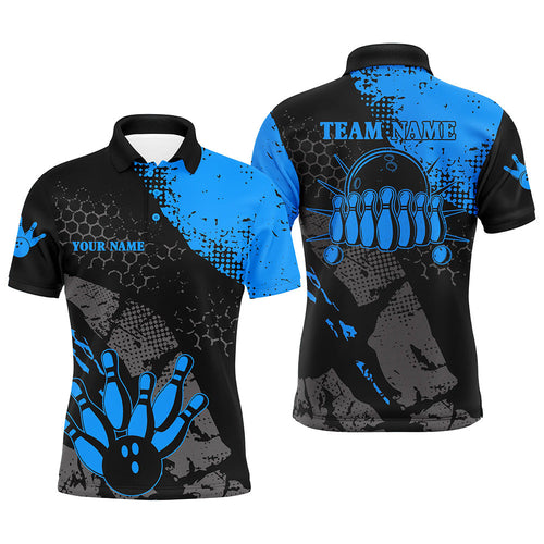 Black and blue Mens polo bowling shirts Custom retro bowling ball pins bowling team league jerseys NQS6314