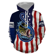 Load image into Gallery viewer, Largemouth Bass Fishing American Flag Patriotic Customize Name Fishing Shirts NQS469
