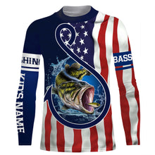 Load image into Gallery viewer, Largemouth Bass Fishing American Flag Patriotic Customize Name Fishing Shirts NQS469