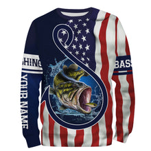 Load image into Gallery viewer, Largemouth Bass Fishing American Flag Patriotic Customize Name Fishing Shirts NQS469