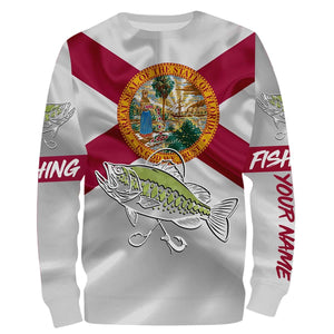 Bass Fishing Florida FL Flag Patriotic Customize Name Fishing Shirts Personalized All Over Printed Shirts For Men, Women And Kid NQS480