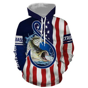 Striped Bass Fishing American Flag Patriotic Customize Name Fishing Shirts NQS479