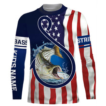 Load image into Gallery viewer, Striped Bass Fishing American Flag Patriotic Customize Name Fishing Shirts NQS479