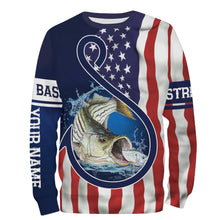 Load image into Gallery viewer, Striped Bass Fishing American Flag Patriotic Customize Name Fishing Shirts NQS479