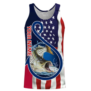 Striped Bass Fishing American Flag Patriotic Customize Name Fishing Shirts NQS479