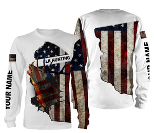Best Elk hunting American flag patriotic legend hunter 3d shirts- personalized elk hunting shirts NQSD23