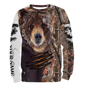 Bear Hunting Customize Name 3D All Over Printed Shirts Personalized Hunting gift For Adult And Kid NQS601