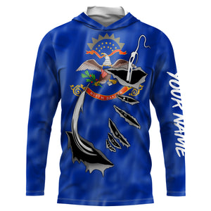 North Dakota Flag 3D Fish Hook UV Protection Custom Long Sleeve performance Fishing Shirts IPHW501