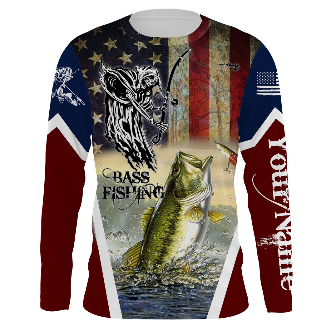 Largemouth Bass American fisherman Fish reaper Fishing custom name performance fishing shirts NQS889