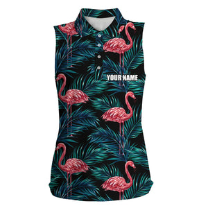 Women sleeveless polo shirts flamingo tropical palm leaves pattern custom team golf polo shirts NQS4839