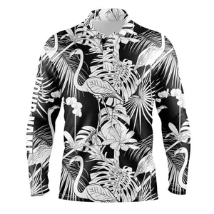 Mens golf polo shirts black and white tropical plants flamingo golf shirts custom best mens golf wear NQS4841