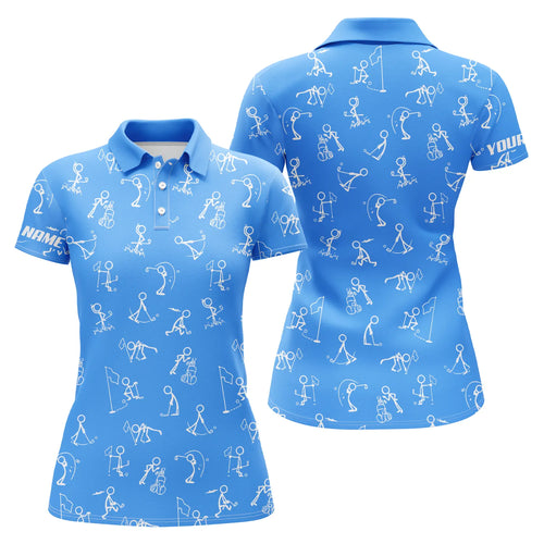 Womens golf polo shirts custom name funny golf pattern blue polo shirt best womens golf wear NQS4843