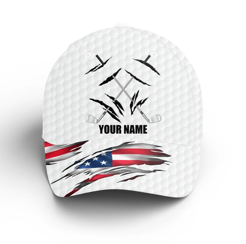 American flag white golf ball skin Golfer hat custom name golf clubs sun hats for men, mens golf hats NQS4854