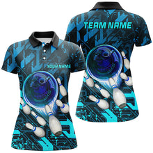 Load image into Gallery viewer, Women bowling polo shirts Custom blue abstract Bowling Team league Jerseys, gifts for bowlers NQS7247