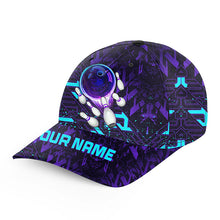 Load image into Gallery viewer, Purple blue abstract Bowling Ball and Pins Custom Bowling Hat, Bowling Cap for team, gift for Bowlers NQS7250