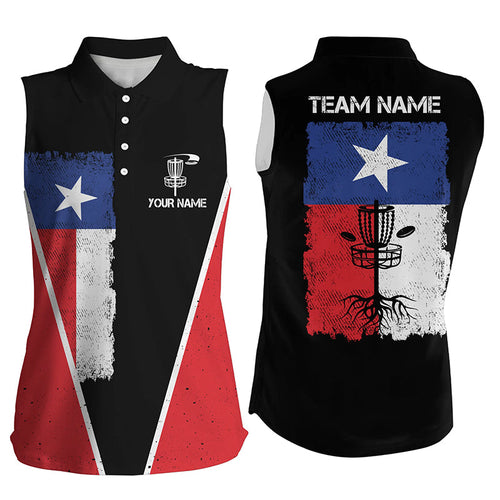 Black Womens sleeveless Disc golf polo shirts vintage Texas flag patriot custom disc golf shirt NQS6536