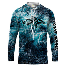 Load image into Gallery viewer, Custom blue ocean fish bone Saltwater Long sleeve Fishing Shirts UV Protection, Sea wave camo Fishing Shirts - NQS2068