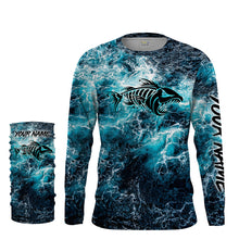 Load image into Gallery viewer, Custom blue ocean fish bone Saltwater Long sleeve Fishing Shirts UV Protection, Sea wave camo Fishing Shirts - NQS2068