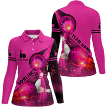 Load image into Gallery viewer, Pink flame Bowling Shirts For Women Bowling Team League Jersey Custom pink light Bowling Polo Shirts NQS6541