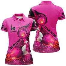 Load image into Gallery viewer, Pink flame Bowling Shirts For Women Bowling Team League Jersey Custom pink light Bowling Polo Shirts NQS6541