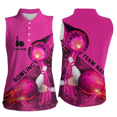 Pink flame Bowling Shirts For Women Team League Jersey Custom light Bowling sleeveless polo Shirts NQS6541